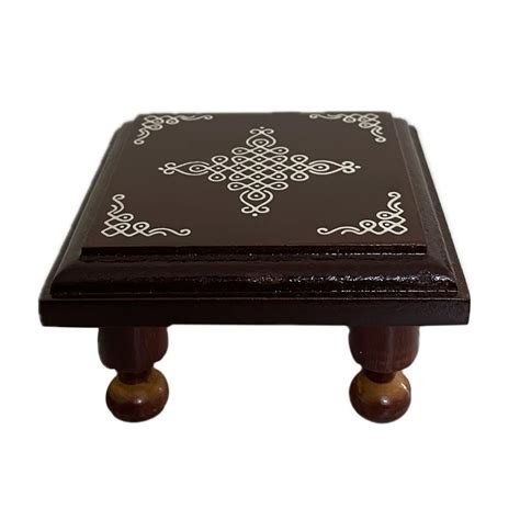 Tarang Arts Wooden Hand Painted Small Chowki/Stool for Pooja, Mandir ...