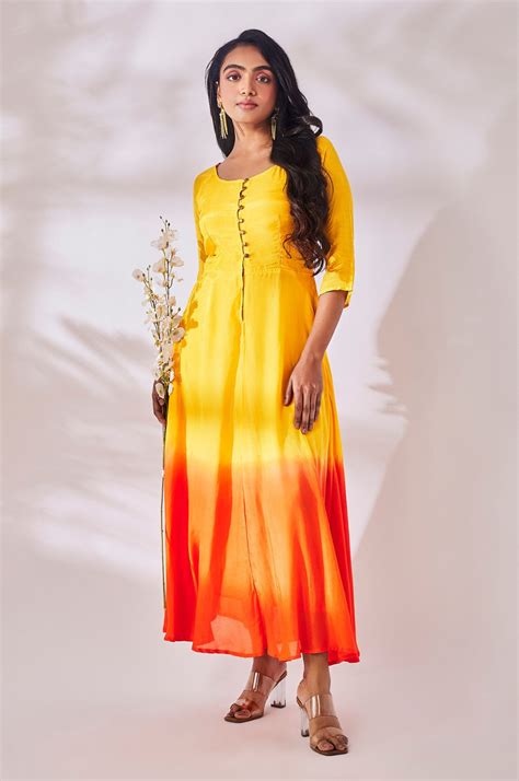 Yellow and Orange Fit & Flare Dress – Gulaal
