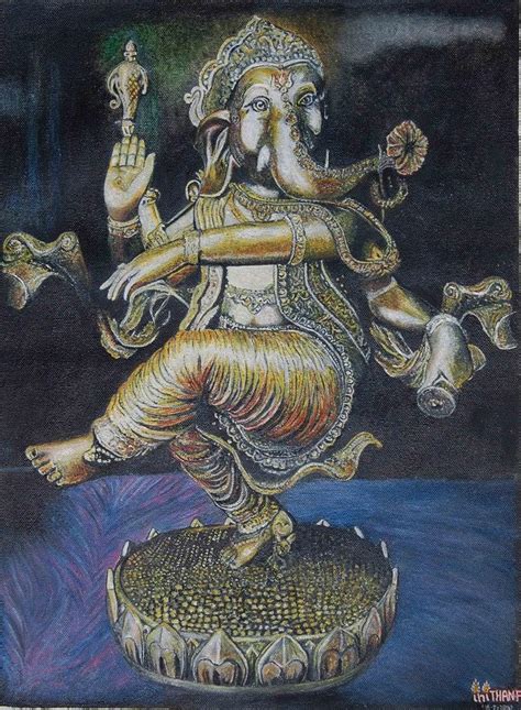 "Ganesha": Steel Grey Oil Painting by Inithan Ponnuswamy | ArtZolo.com