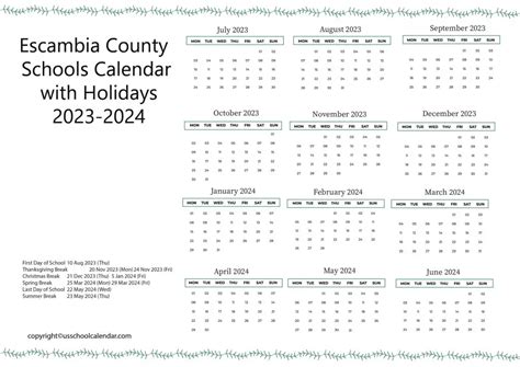 Escambia County School District Calendar - US School Calendar