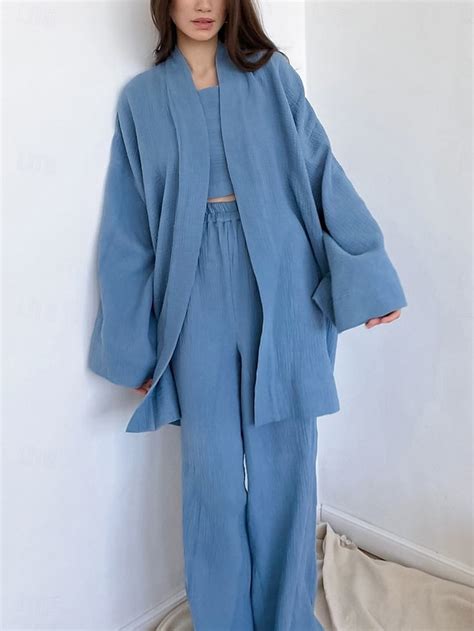 Femme Ensemble de pyjama Décontractées Confort Couleur monochrome Lacet ...