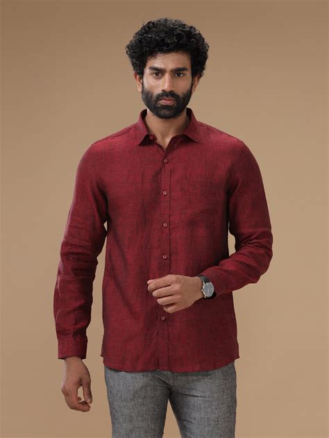 Linen Park Mens Pure Linen Shirt Maroon_L30