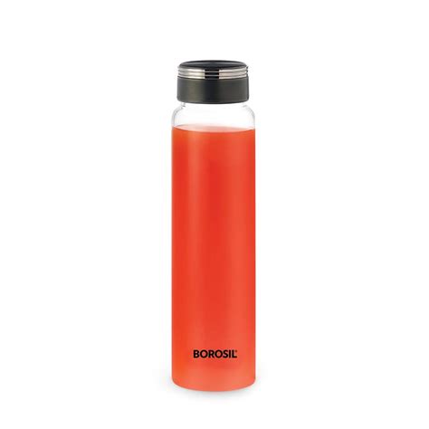 Borosil Crysto Deco Borosilicate Glass Water Bottle, Black Lid, Wide ...