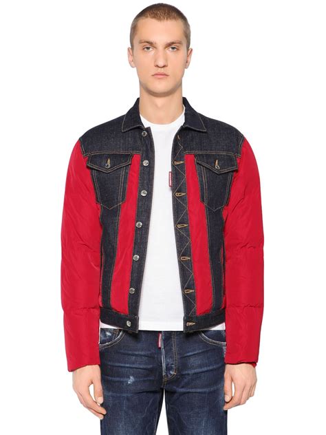 Dsquared2 Nylon & Denim Puffer Bomber Jacket In Red | ModeSens