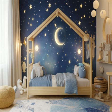 Modern Kids Bedroom Design With Wooden Bed And World Map Wallpaper