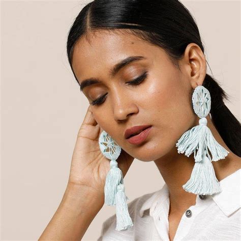 Buy Sustainable Aayat Ice Blue Handmade Earrings on Brown Living™