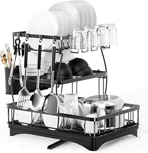 Sisliya Rustproof 3-Tier Dish Drying Rack with 360° Rotating Spout ...