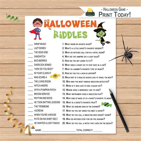 Halloween Riddles Game for Kids Printable Halloween Party - Etsy in ...