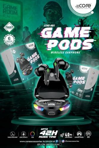 Core NB1 Game Pods Wireless Headphones In Ear Earphone, Up to 42H Music ...