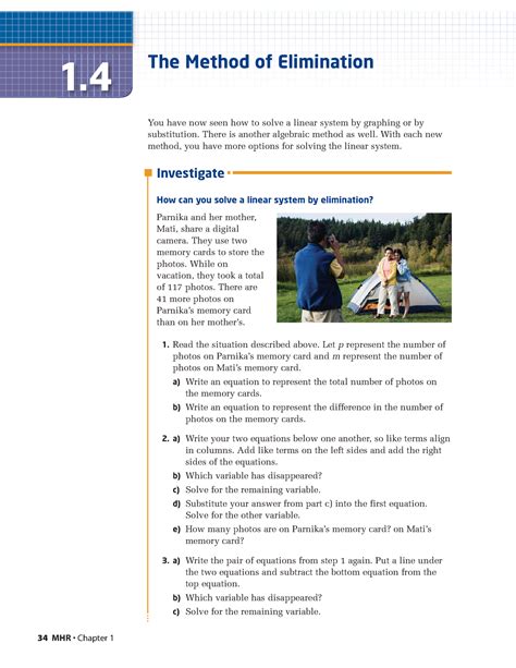 1 - math trxtbook - 34 MHR • Chapter 1 The Method of Elimination You ...