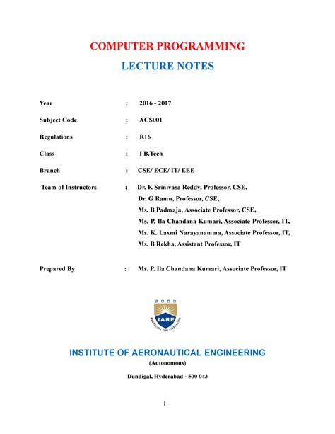 C Lecture Notes FULL 1 - 1 COMPUTER PROGRAMMING LECTURE NOTES Year ...