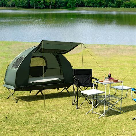 Goplus 1-Person Compact Portable Pop-Up Tent/Camping Cot Air Mattress ...
