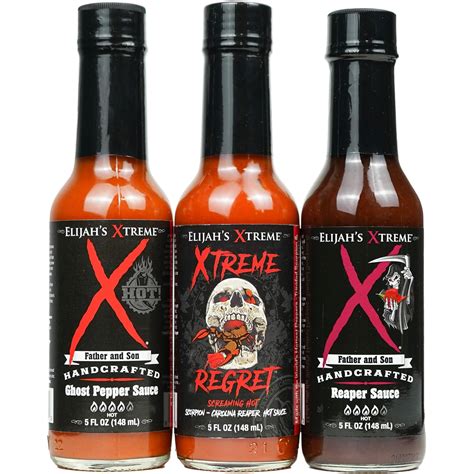 Elijah's Xtreme Trio Hot Sauce Variety Pack, Carolina Reaper Sauce, Ghost Pepper Sauce, Sweet ...