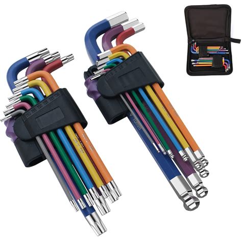 TOOGOND 18 Pcs Long Ball End Allen Key & Torx TRX Star Coloured Wrench ...
