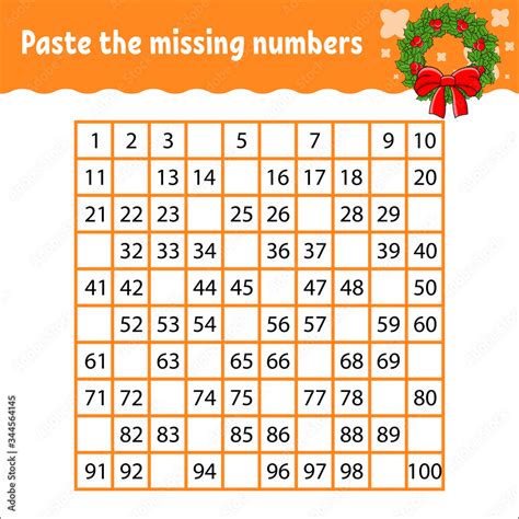 Paste the missing numbers from 1 to 100. Handwriting practice. Learning ...