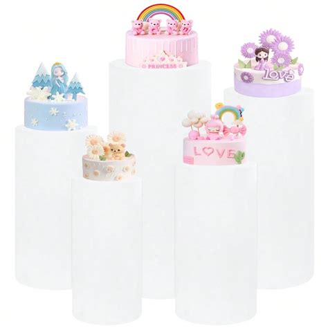 Set Of 5 Spandex Cylinder Pedestal Stand Covers Stretchable Cylinder ...