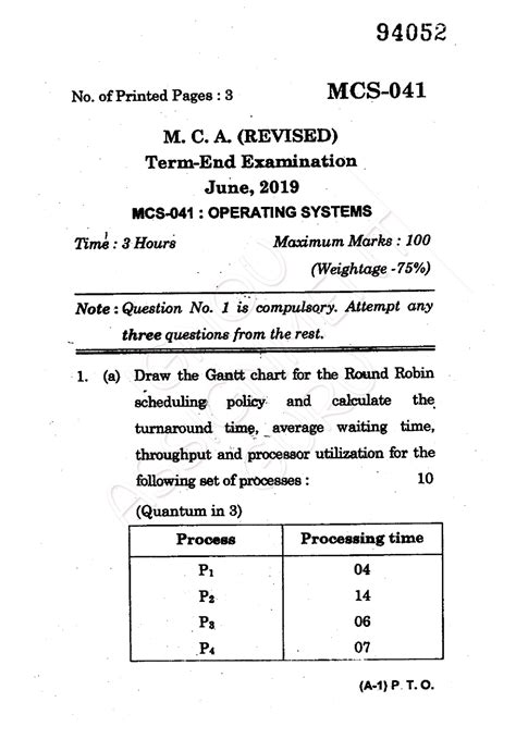 MCS 41 Operating Systems Question Paper for 2019 - 94052 No. of Printed ...