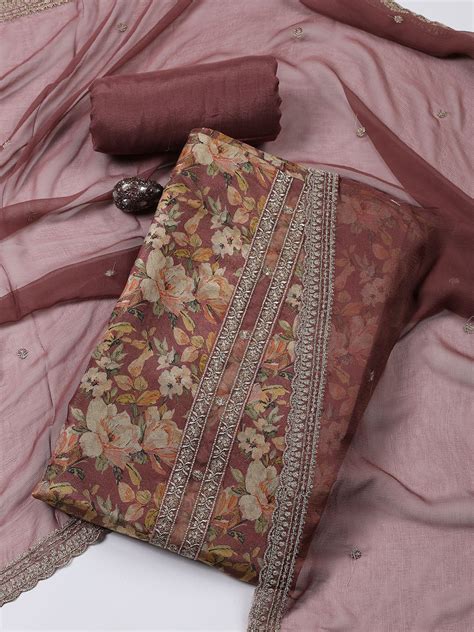 Neck Embroidered Tissue Unstitched Suit With Dupatta – mbz.in