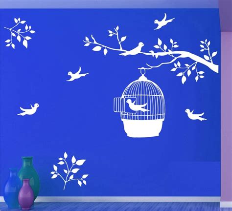 Heaven Decors Bird on Tree with Birdcage and Flying Birds Wall Sticker ...