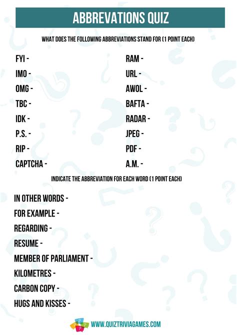 Abbreviation For Questionnaire