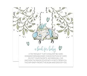 Elephant Bring Book for Baby Shower (25 Pack) Invitation Insert Cards ...