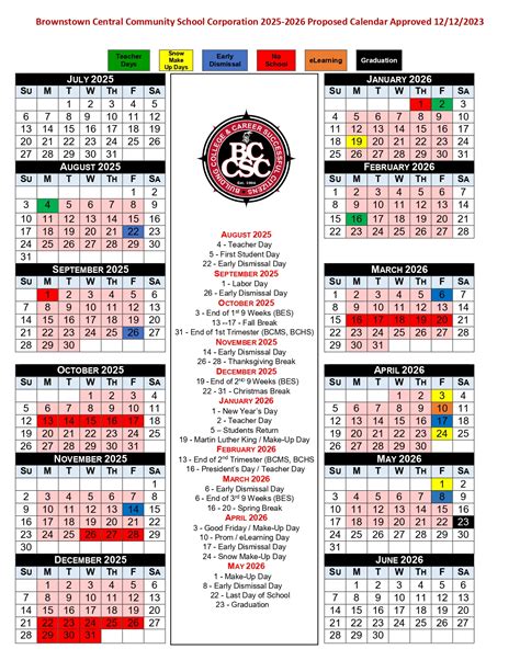 Brownstown Central Community School Corporation Calendar 25-26 Revised ...