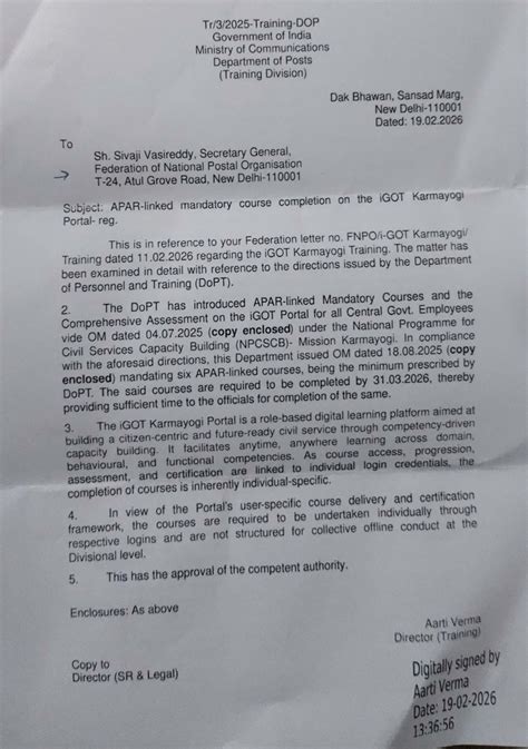 APAR-linked mandatory course completion on the iGOT Karmayogi Portal