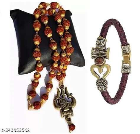 Shiv Panchmukhi Rudraksha beads with brass pandant Mala and Om design ...