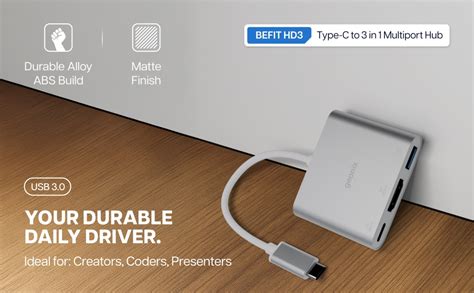 Geonix Befit HD3, 3-in-1 Type C to HDMI Adapter, USB Hub, Docking ...