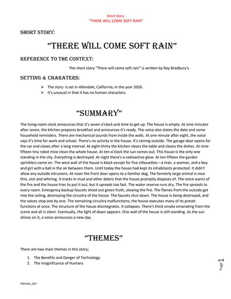 There Will Come Soft Rains / Bradbury- Personification of a House ...
