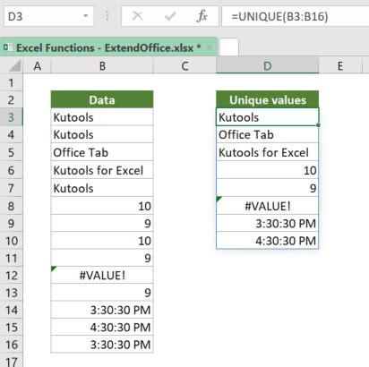 Excel Unique Function 的图像结果