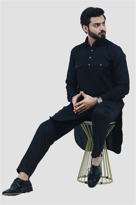 Buy Black Pathani Kurta Set for Men Online | Veshbhoshaa