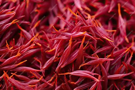 Premium AI Image | Closeup of red saffron threads Full frame gold ...