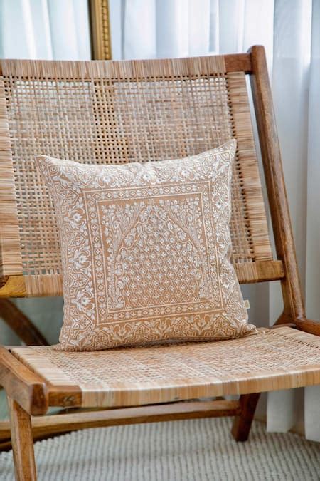 Buy Cream Cotton Linen Thread Mehr Embroidered Cushion Covers - 2 Pcs ...