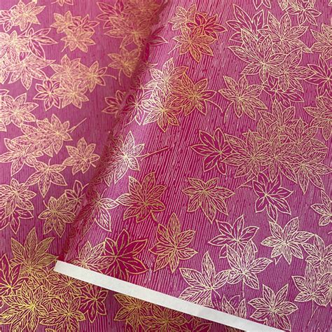 友禅和紙 線描もみじ 紅葉 華やかなローズ色 シンプル 大判 約63x93cm 千代紙 YUZEN dyeing 126507586 | 森田 ...