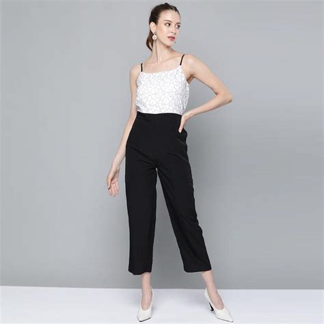 White & Black Basic Jumpsuit with Lace Inserts - Vividbyte Enterprises ...