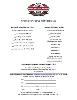 Fillable Online Sponsor Ads Sales Sheet Fax Email Print - pdfFiller
