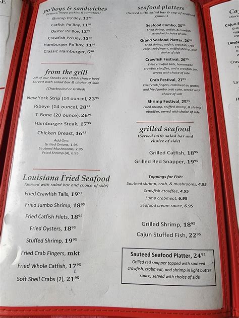 Menu at Landry's Cajun, Seafood & Steakhouse, New Iberia