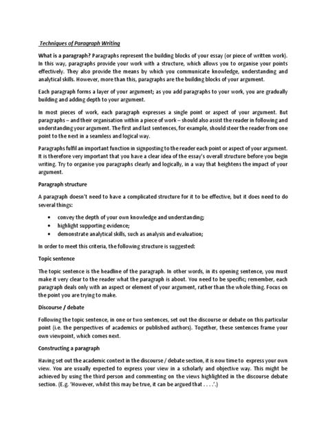 Paragraph Writing Techniques PDF | PDF | Essays | Argument