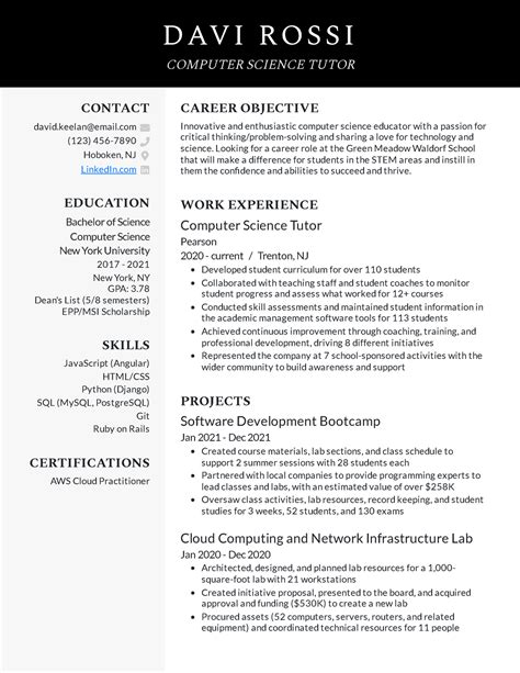 Image result for Computer Science Tutor CV