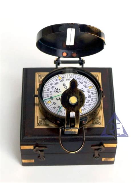 Antique Brass Prismatic Map Compass Lensatic Compass With Wood Box ...