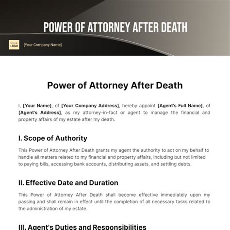Free Power of Attorney After Death Template to Edit Online