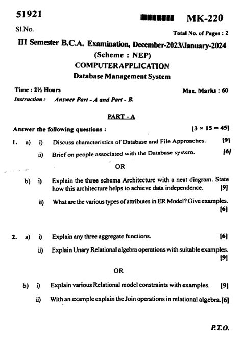 BCA 3 Sem Final Exam: Database Management System MK 220 Jan 2024 - Studocu