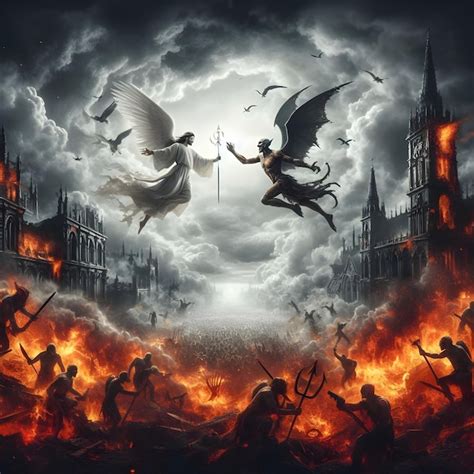 Premium Photo | AI of an epic battle between good and evil as angels ...