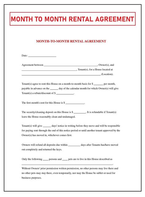 Printable Simple Month To Month Rental Agreement - Printable Calendars ...