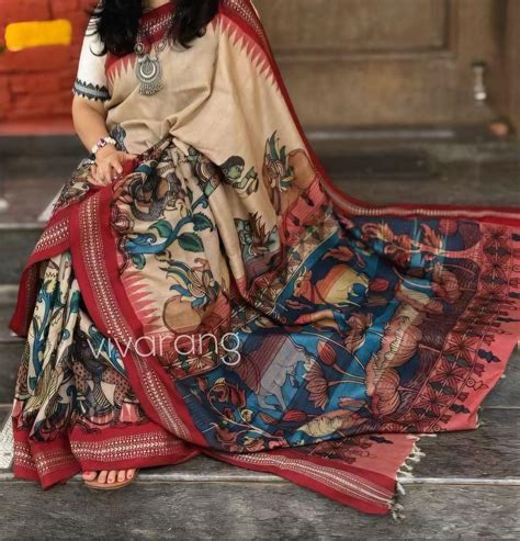 Pen kalamkari kalamkari sarees tussar silk kalahasti saree – VIVARANG