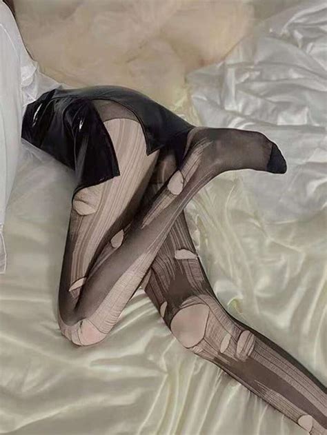 1pc Women's Hand-ripped Thin Black Pantyhose, Sexy Leg Stockings ...