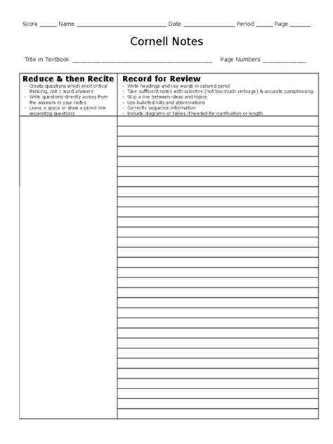 Image result for OneNote Cornell Notes Template
