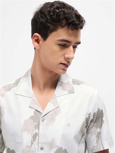 Cement Grey Floral Printed Casual Shirt – ottostore.com