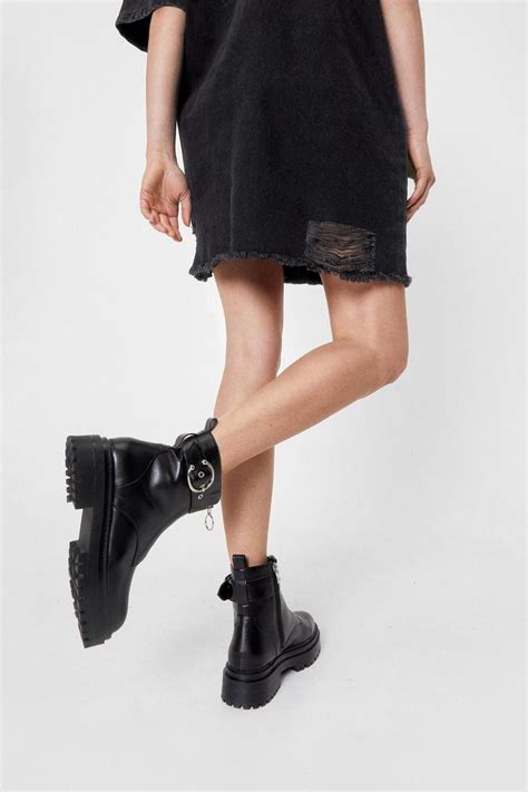 Low Heel Buckled Biker Boots | boohoo UK
